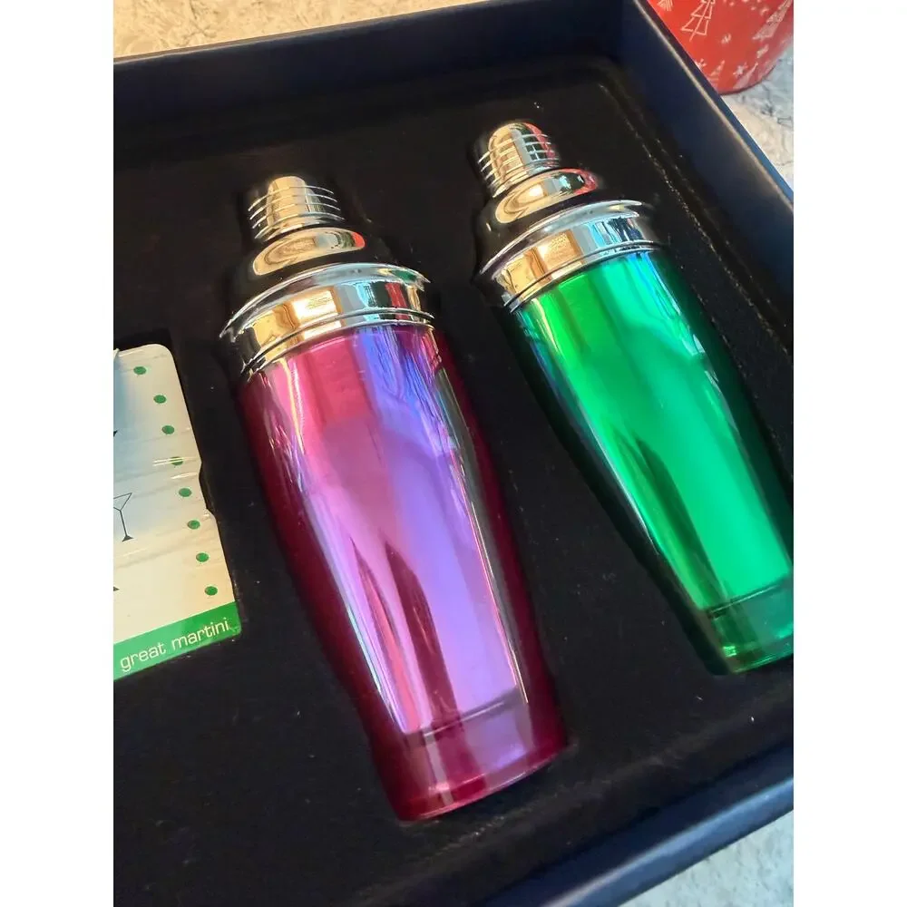 New Brookstone Partini Martini Shaker Set of 4 Colored Shakers Martini Cards JM